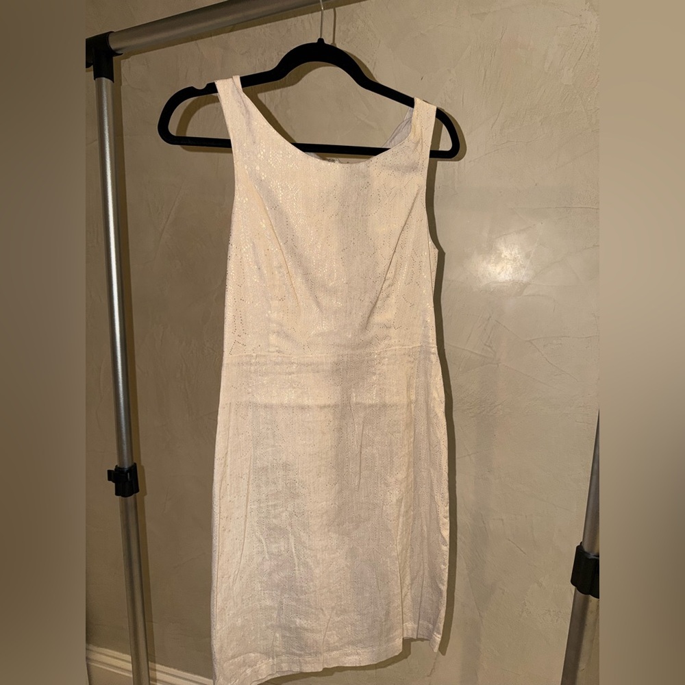 120% Lino NWT Elegant Cream Sleeveless Dress Sz 42